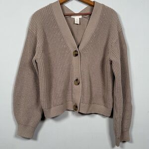 H&M Cotton Blend Tan Button-Up Cardigan, Size S